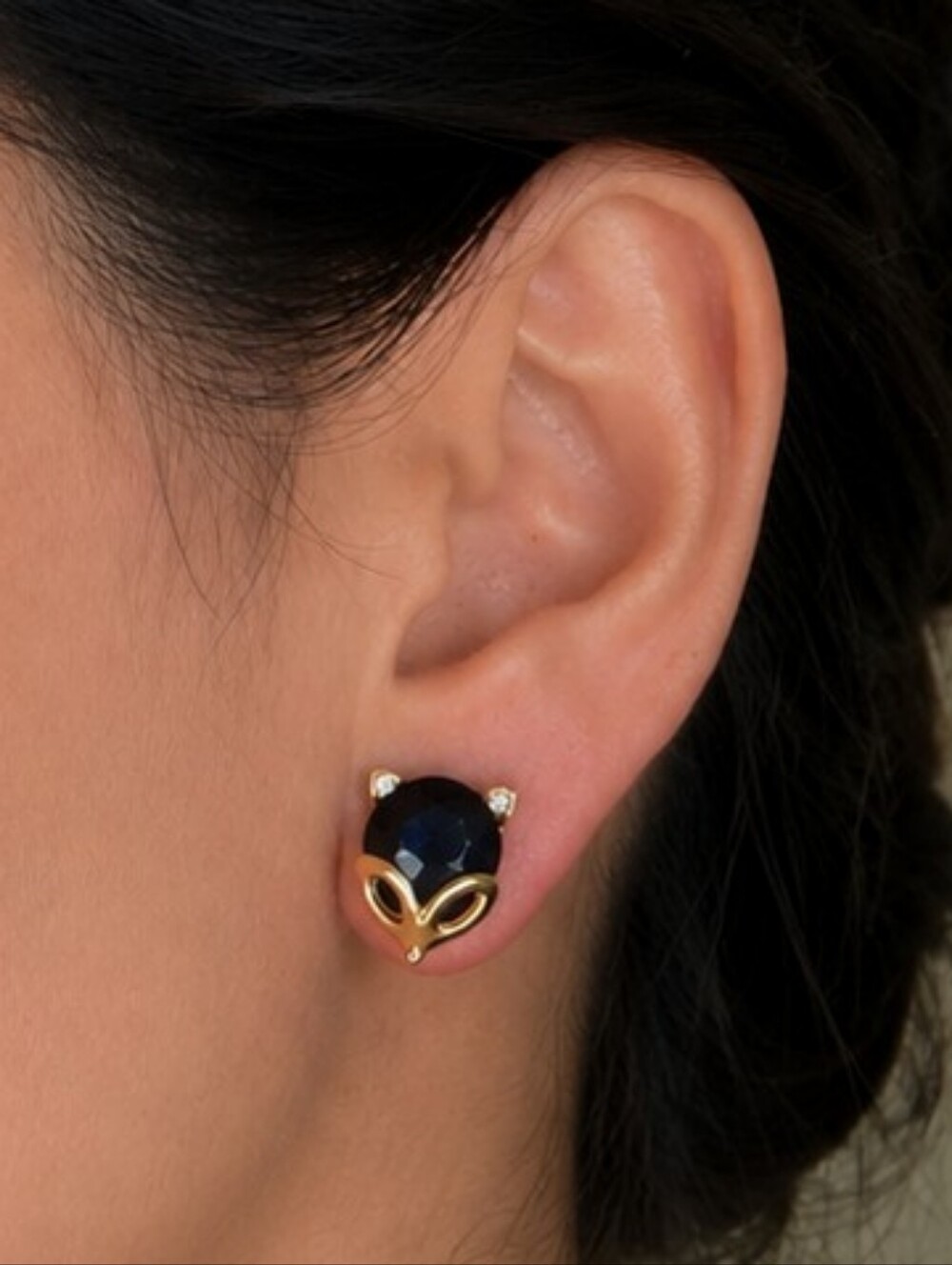 🦊 Gold-Tone Fox-Shaped Blue Crystal Stud Earrings with Swarovski Elements